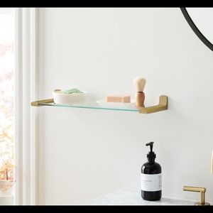 Mid-Century Glass Bath Shelf Antique Brass